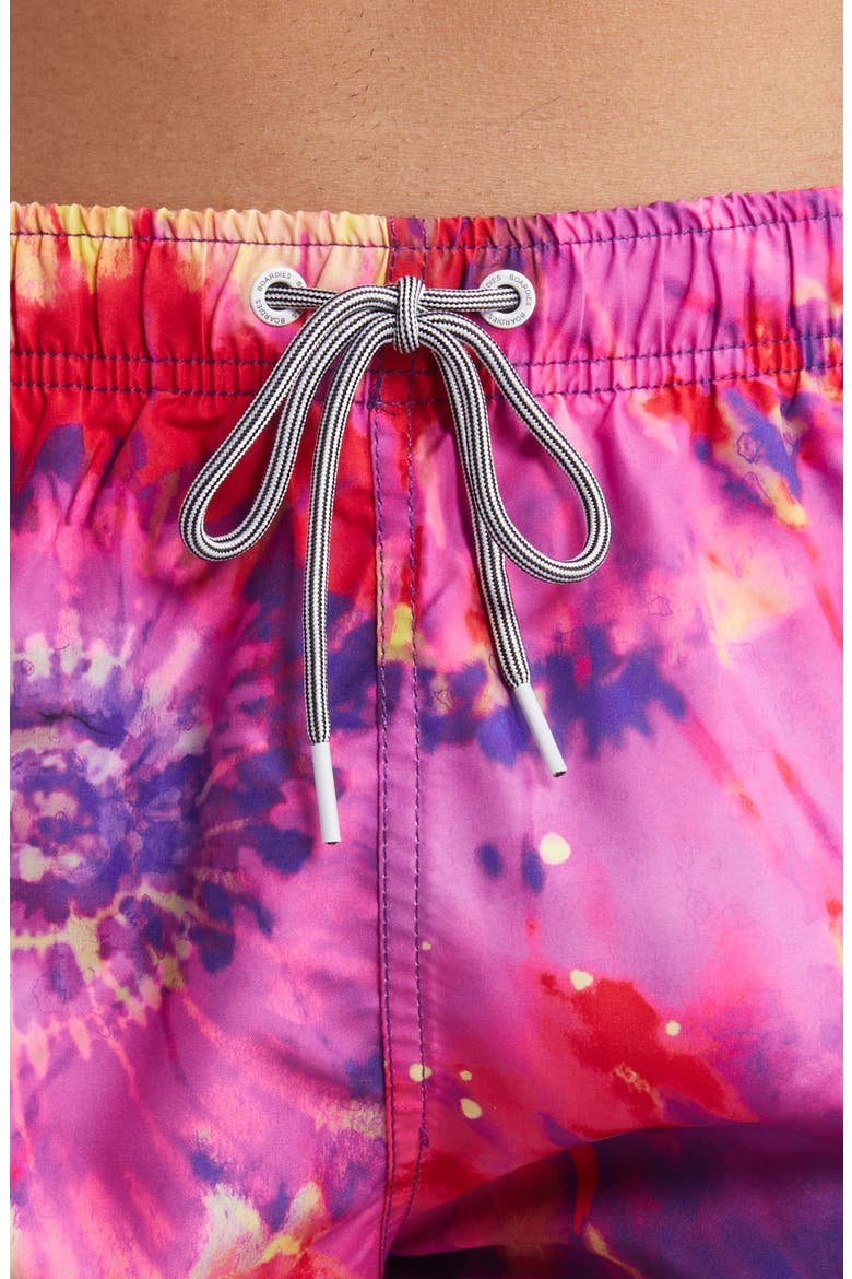 Bright Tie Dye Shortie Swim Trunks, Alternate, color, PURPLE MULTI