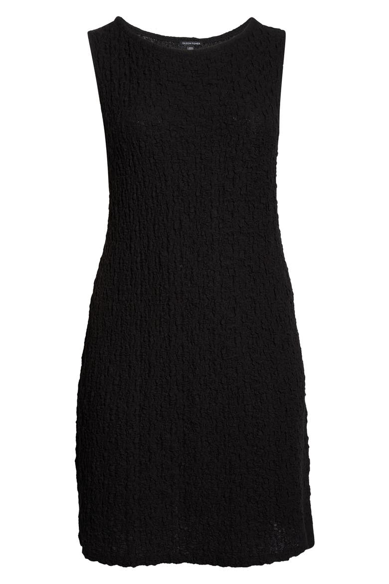 Bateau Neck Textured Organic Cotton Blend Dress, Alternate, color, BLACK