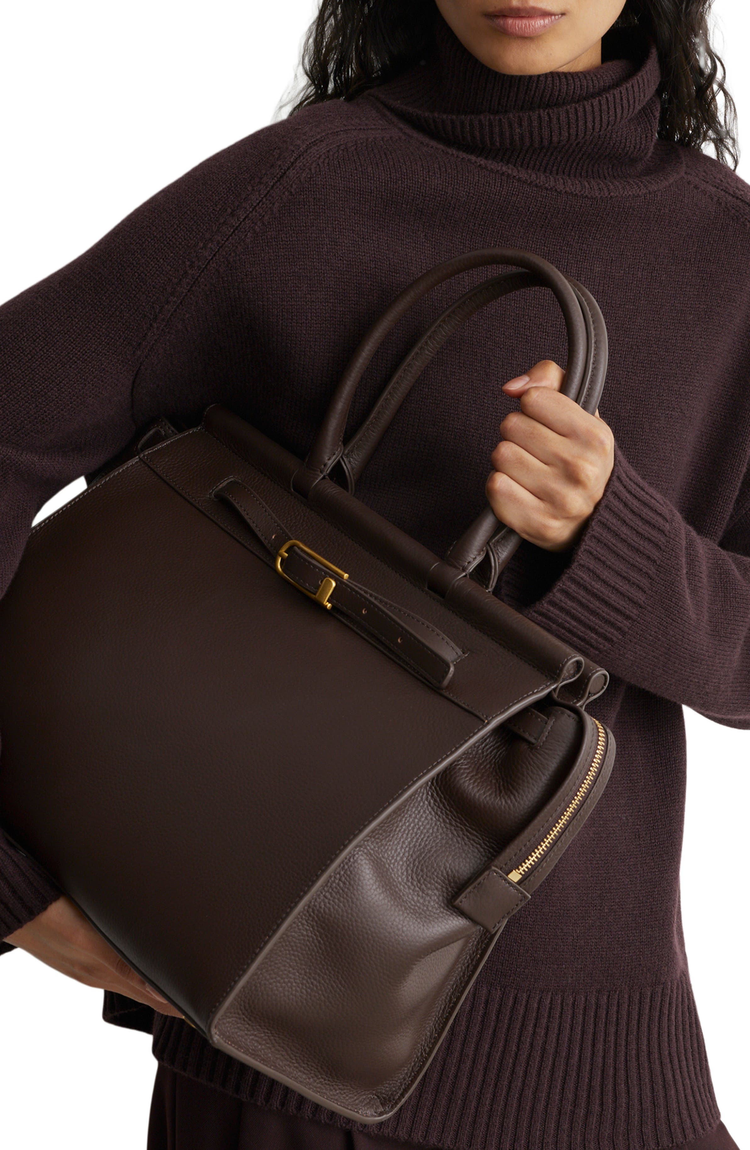 Ember Leather Structured Work Tote, Main, color, CHOCOLATE