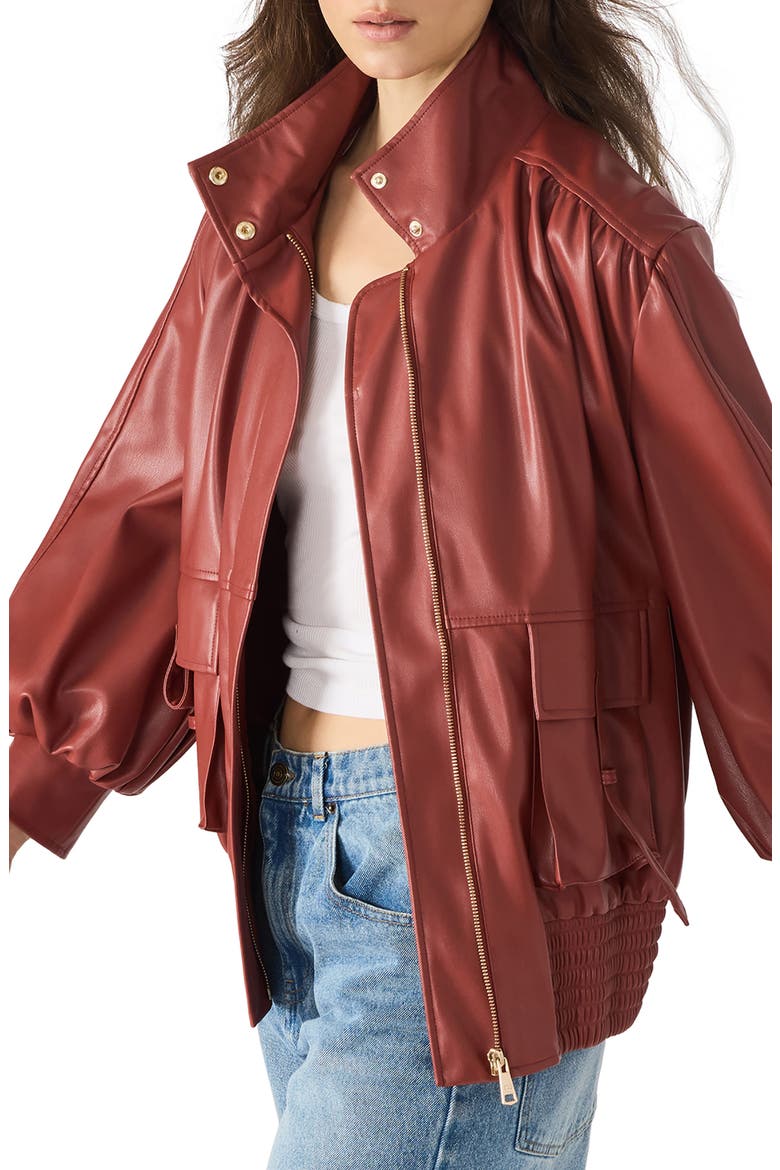 Vee Faux Leather Jacket, Alternate, color, DUSTY BRICK