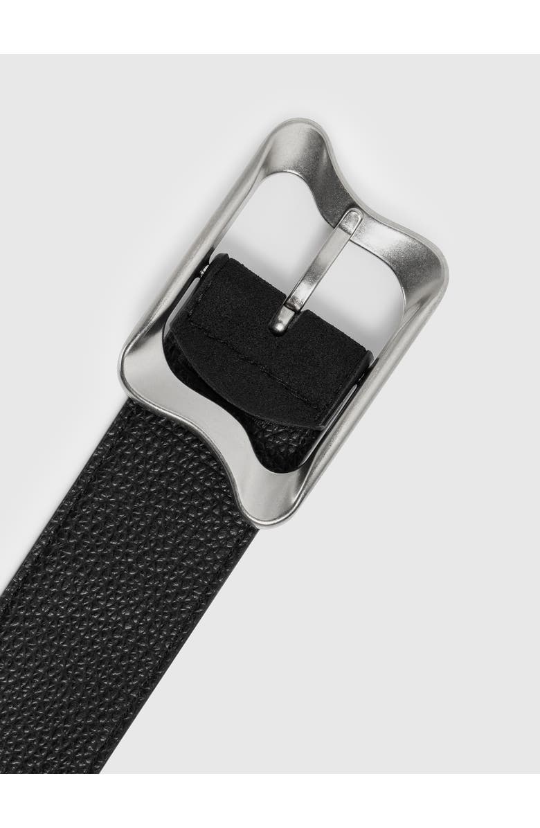 Manière De Voir Eleanor Suede & Leather Statement Buckle Belt, Alternate, color, Black