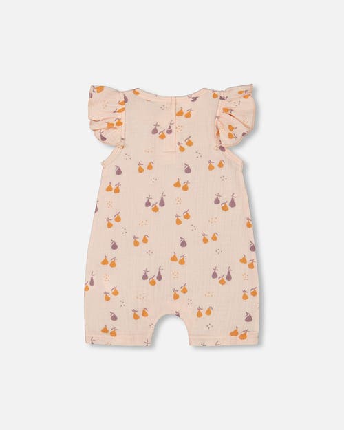 Deux Par Deux Baby Girl's Printed Muslin One Piece Romper Peach With Pears In Peach With Pears Print