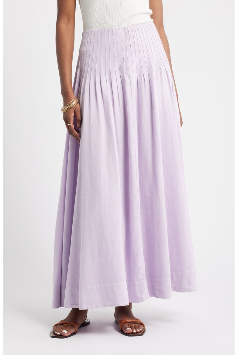Pleat Accent Linen Blend Maxi Skirt, Main, color, PURPLE MOSS