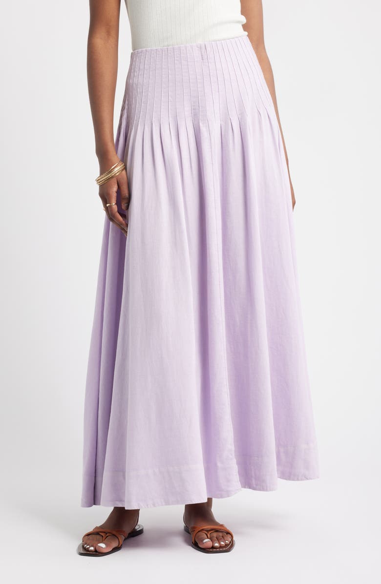 Treasure & Bond Pleat Accent Linen Blend Maxi Skirt, Main, color, Purple Moss