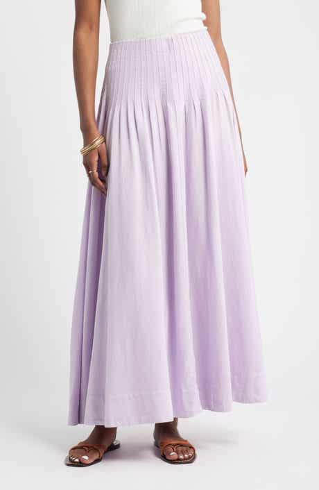 Pleat Accent Linen Blend Maxi Skirt