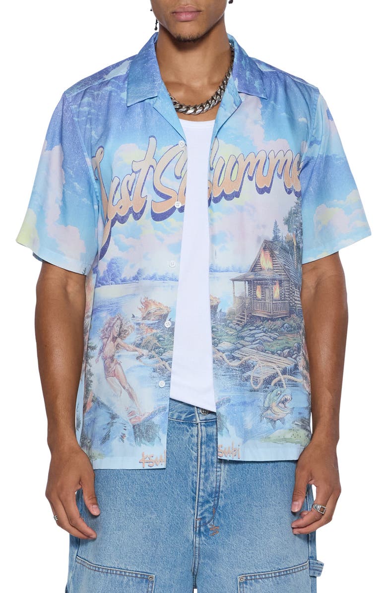 Ksubi Last Summer Print Camp Shirt, Main, color, Grey Multi