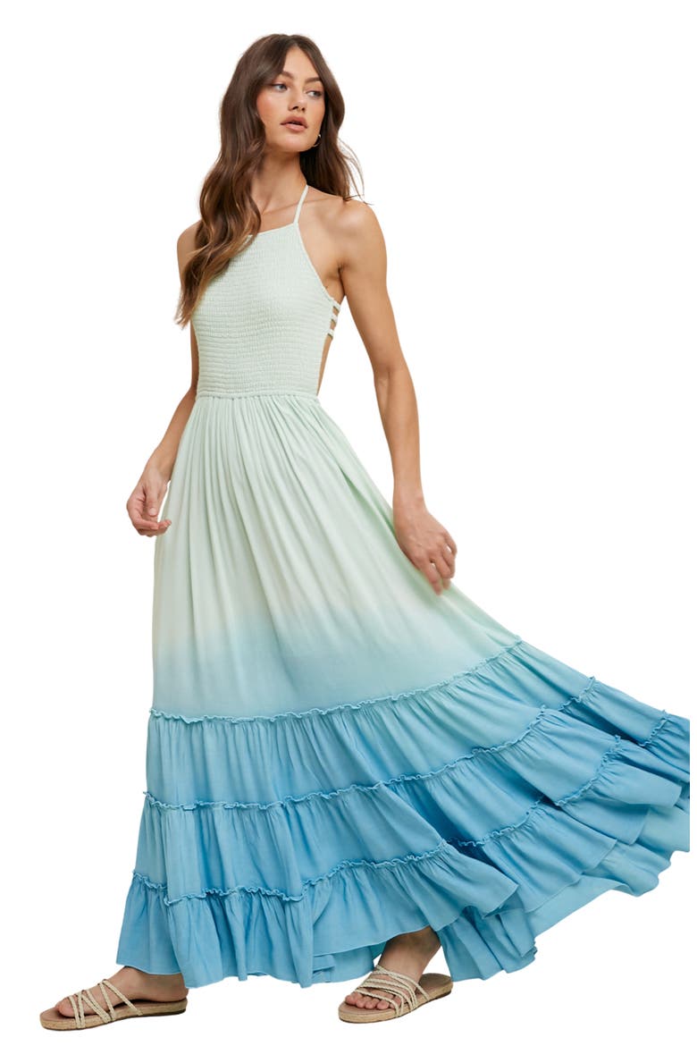 Ombré Smocked Maxi Dress, Alternate, color, MINT/ BLUE