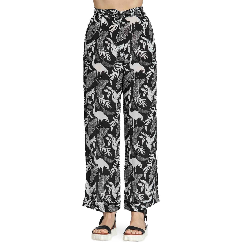 Apny Belted Print High Waist Pants In Black/white