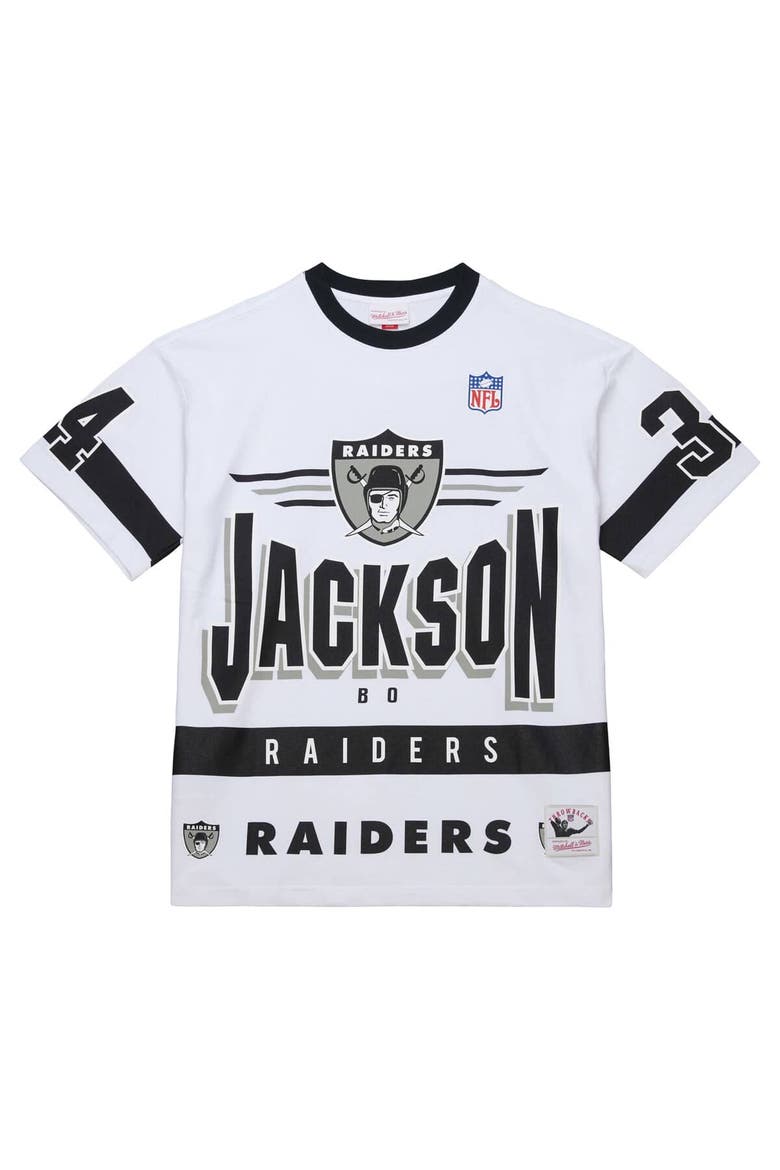 Men's Mitchell & Ness Bo Jackson White Las Vegas Raiders Name & Number Team Origins Vintage Logo T-Shirt, Alternate, color, White