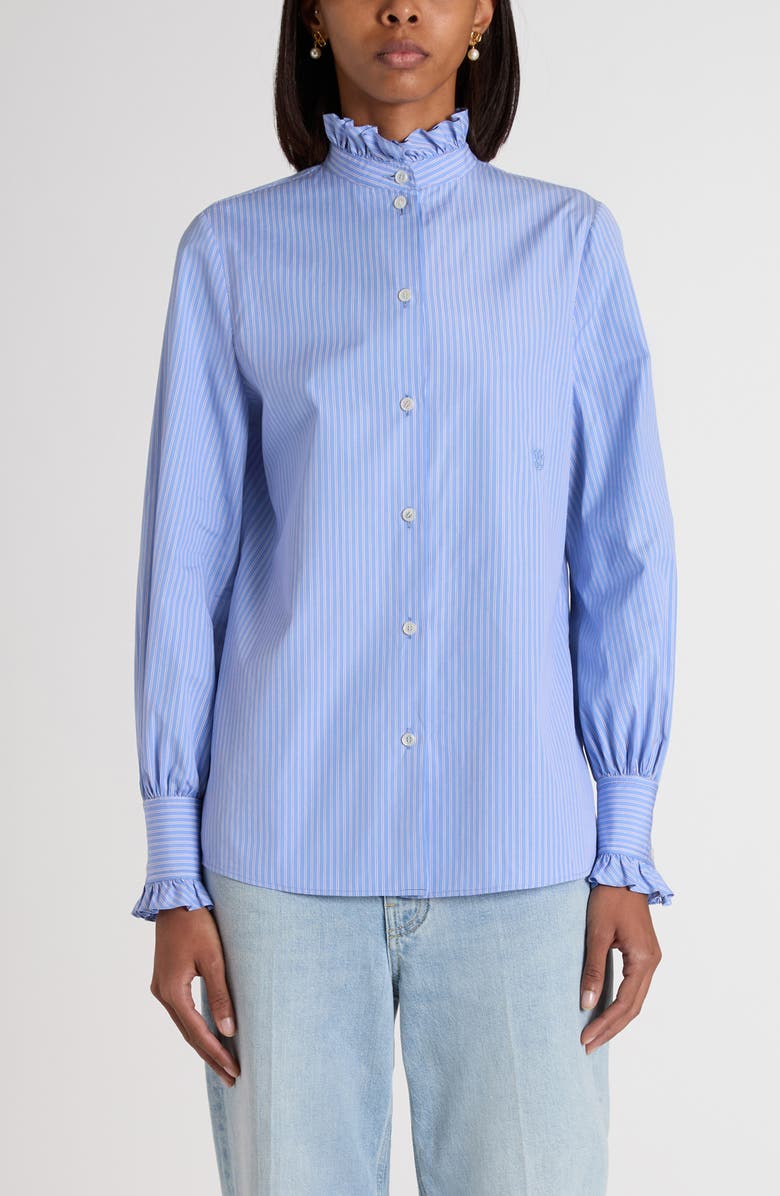 Valentino Garavani Classic Stripe Cotton Poplin Shirt, Main, color, Lilac/ White