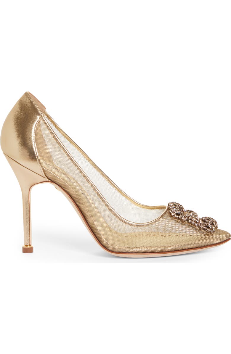 Manolo Blahnik Hangisi Crystal Buckle Mesh Pointed Toe Pump, Alternate, color,