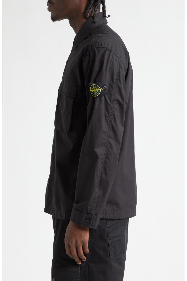 Compass Patch Stretch Cotton Canvas Overshirt, Alternate, color, BLACK