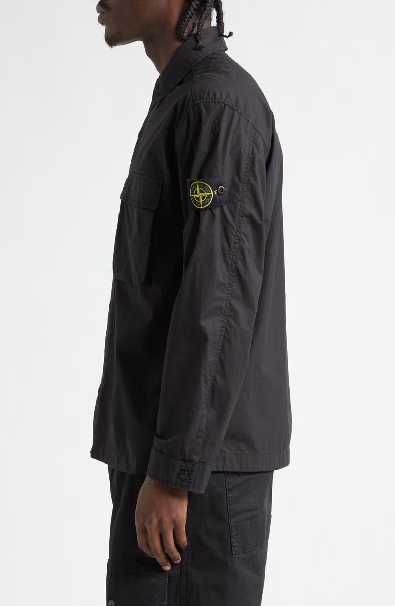 Stone Island Compass Patch Stretch Cotton Canvas Overshirt, Alternate, color, Black