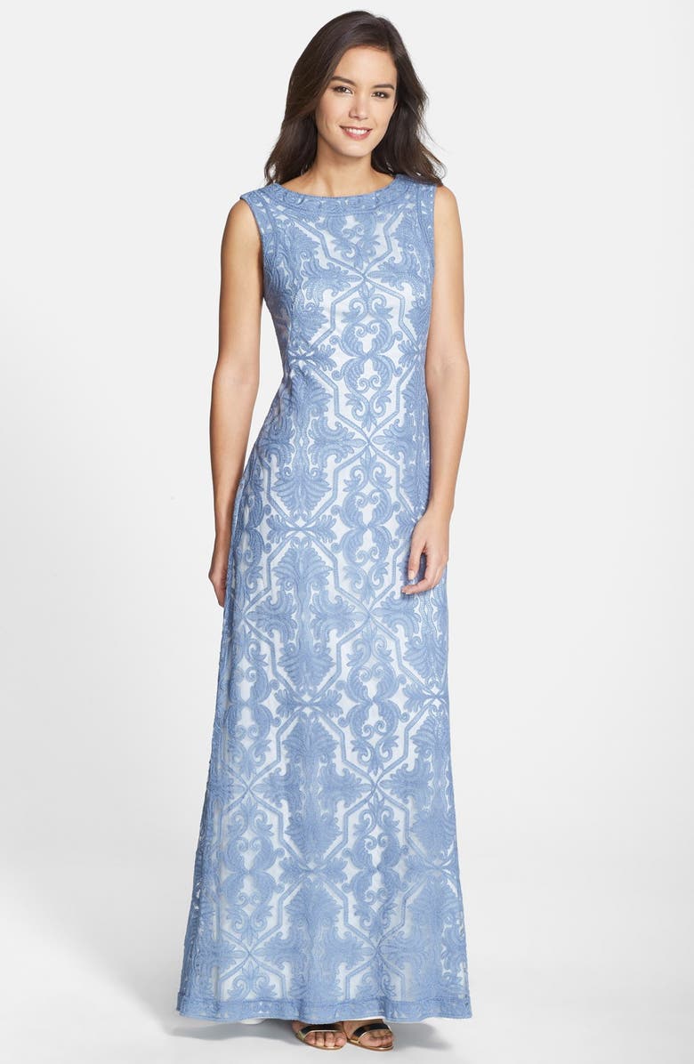 Tadashi Shoji Embroidered Cotton Blend A-Line Gown, Main, color, 