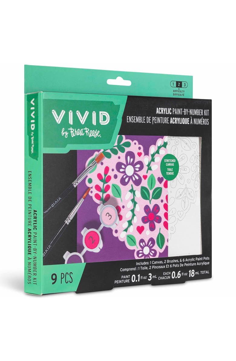 Brea Reese Vivid Acrylic Mini Paint By Number Kit, Flower Heart, 6 x 6 Inch, Alternate, color,