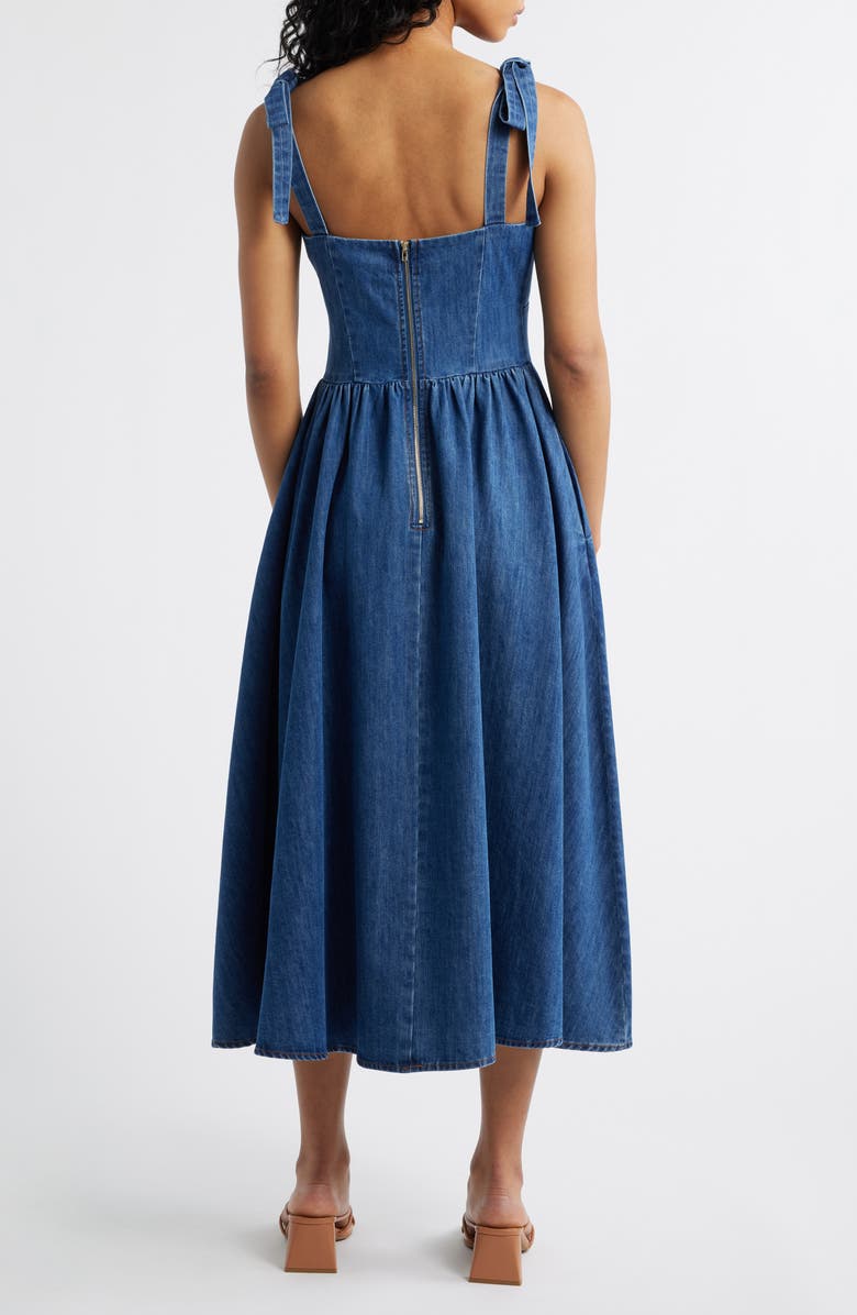 FREEMARKET Plunge Neck Tie Shoulder Denim Midi Dress, Alternate, color, 