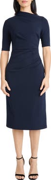 Maggy London Ruched Midi Sheath Dress