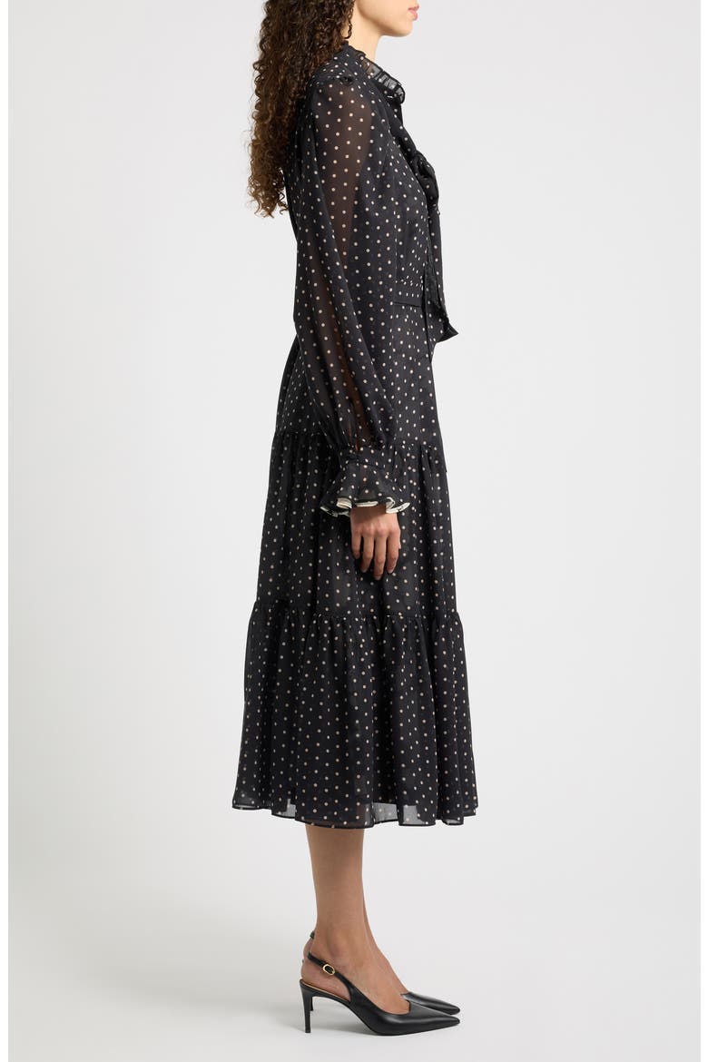 Erin Tie Waist Long Sleeve Midi Dress, Alternate, color, BLACK MULTI