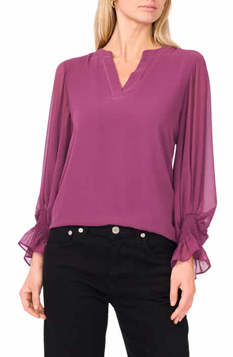 Vince Camuto Ruffle Cuff Split Neck Top