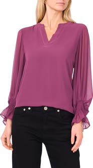 Vince Camuto Ruffle Cuff Split Neck Top