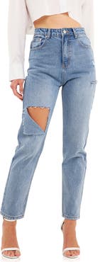 Grey Lab Ripped High Waist Slim Straight Leg Jeans