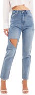 Grey Lab Ripped High Waist Slim Straight Leg Jeans