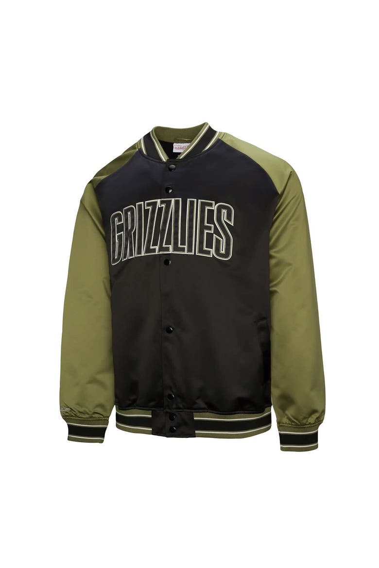 Men's Mitchell & Ness Olive/Black Memphis Grizzlies Clutch Satin Raglan Full-Snap Jacket, Main, color, Olive