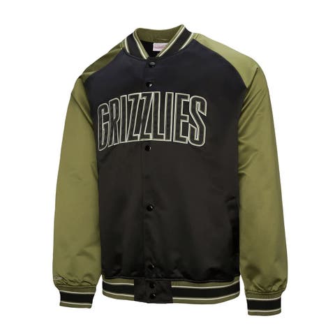 Men's Mitchell & Ness Olive/Black Memphis Grizzlies Clutch Satin Raglan Full-Snap Jacket