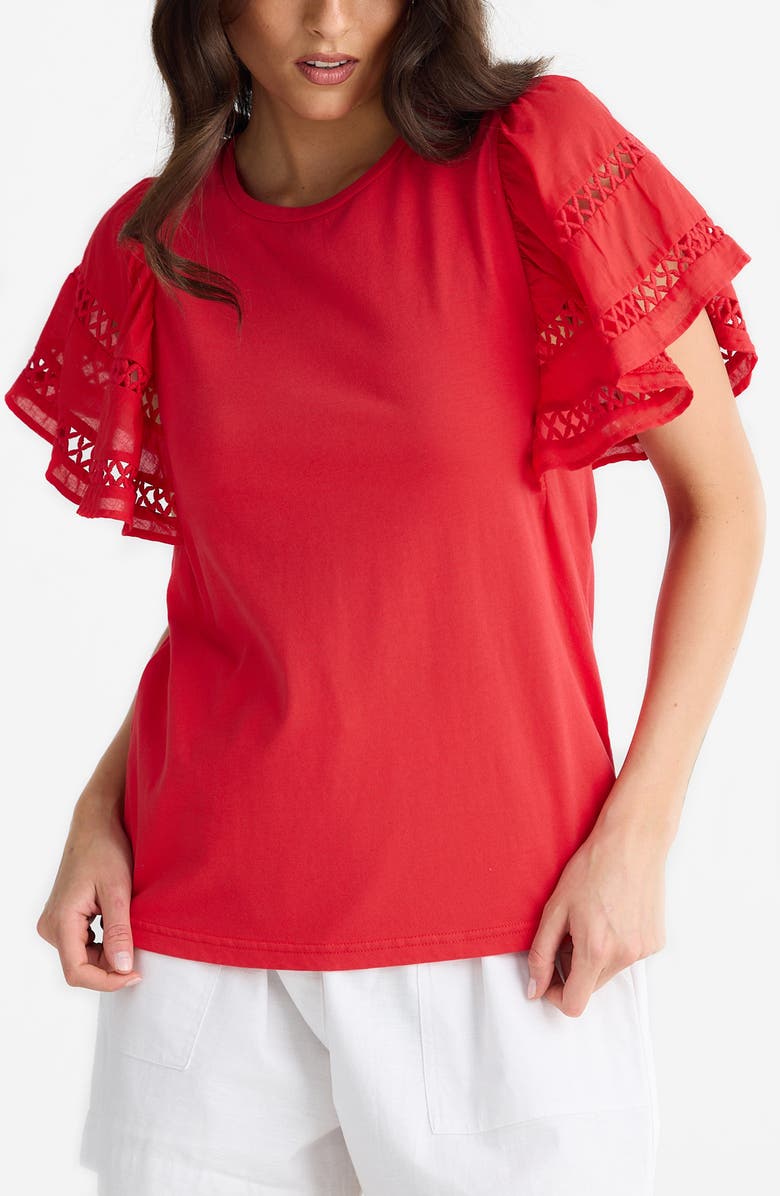 Brave+True Chloe Cutout Flutter Sleeve Top, Alternate, color, Chilli