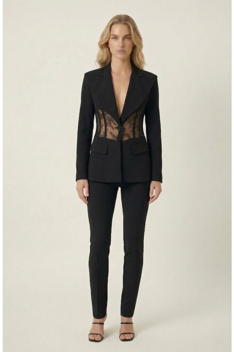 Lace Panel Blazer, Alternate, color, Black