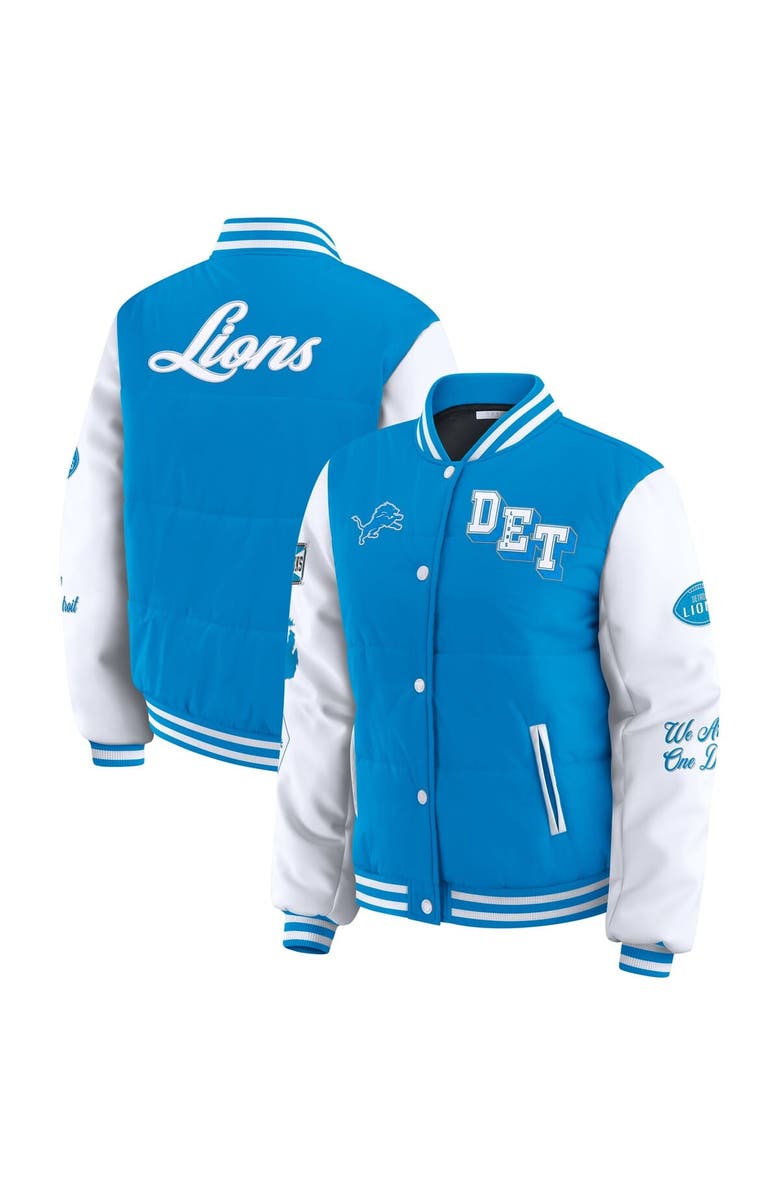 WEAR by Erin Andrews Women's WEAR by Erin Andrews Blue Detroit Lions Varsity Full-Snap Puffer Jacket, Main, color, Blue