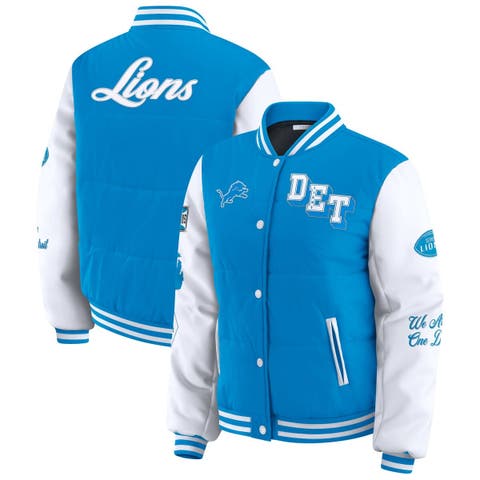 Women's WEAR by Erin Andrews Blue Detroit Lions Varsity Full-Snap Puffer Jacket