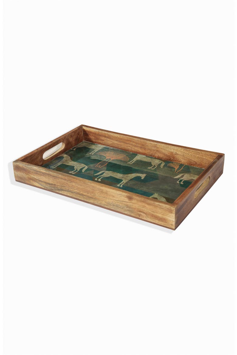 Rectangular Resin & Wood Decorative Tray Set, Alternate, color, GREEN