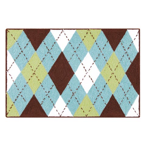 2'0" x 3'0" Argyle Aqua Hooked Indoor Rug