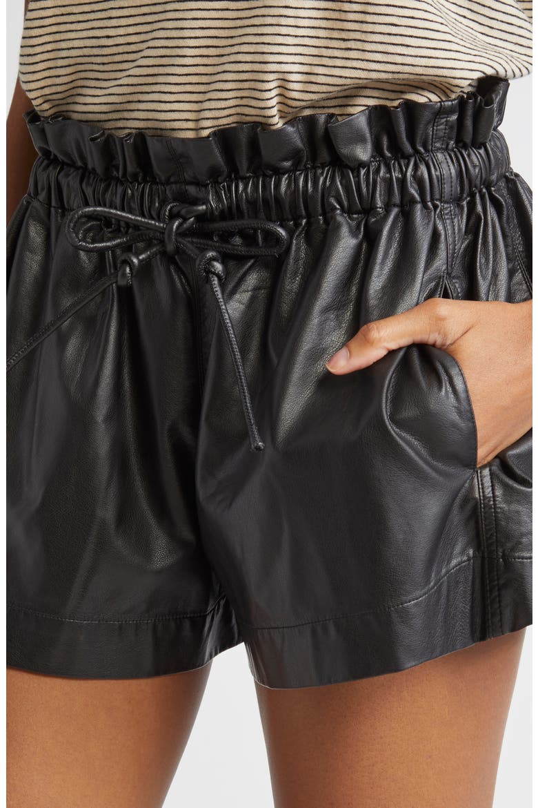 Naline Paperbag Waist Faux Leather Shorts, Alternate, color, BLACK