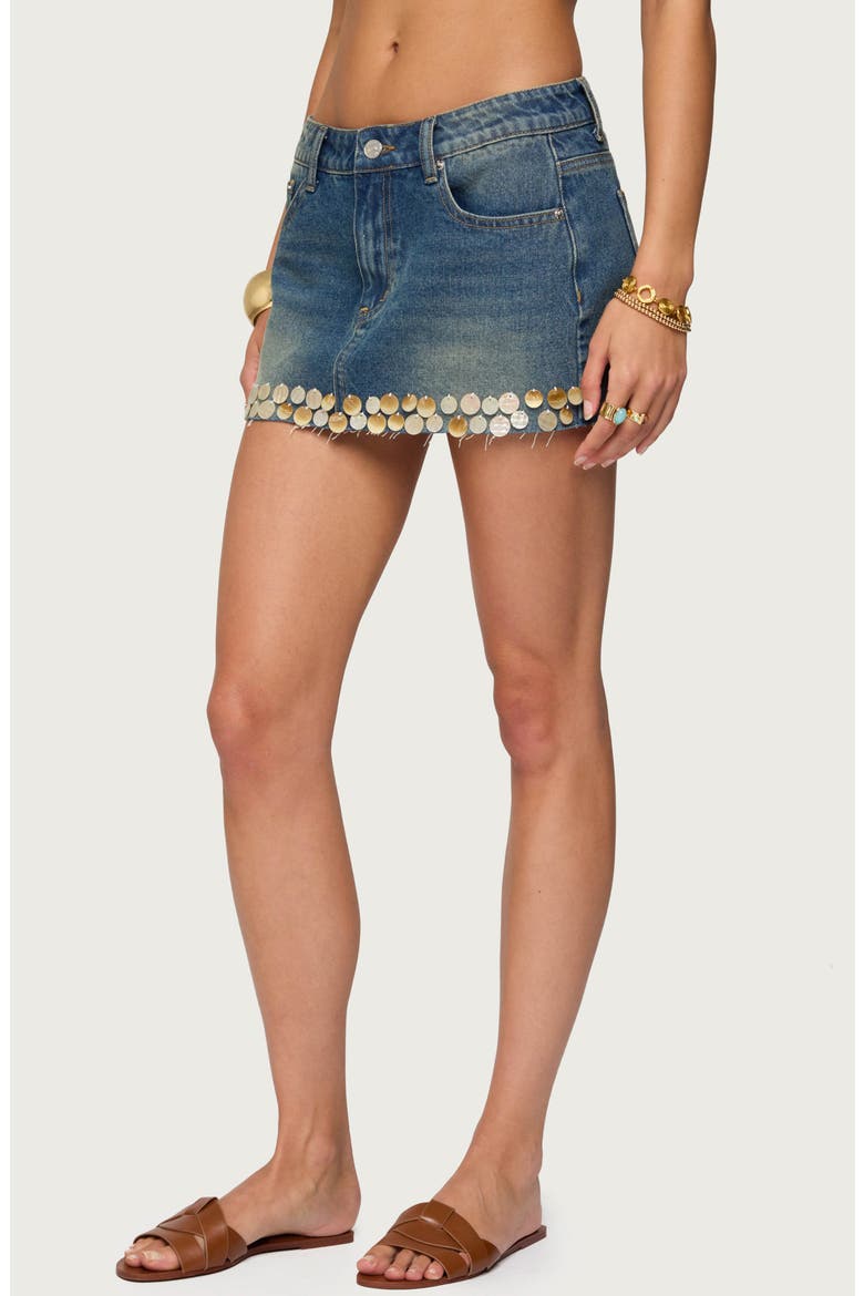 Shaina Sequin Trim Denim Miniskirt, Alternate, color, BLUE-WASHED