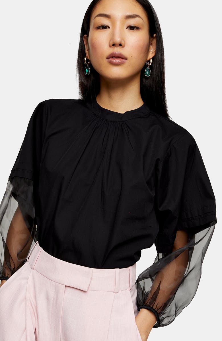 Topshop Organza Sleeve Blouse, Alternate, color,