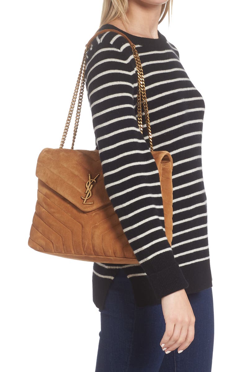 Saint Laurent Medium LouLou Quilted Suede Shoulder Bag, Alternate, color,