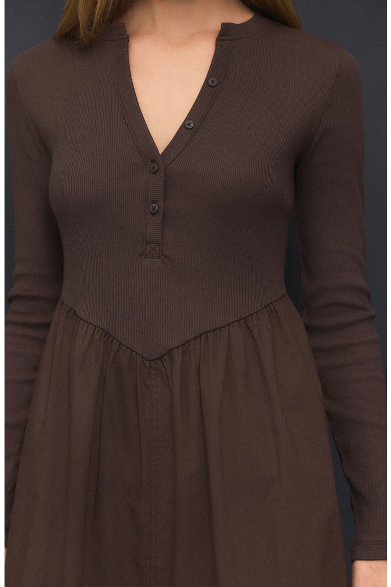 Long Sleeve Mixed Media Midi Dress, Alternate, color, BROWN