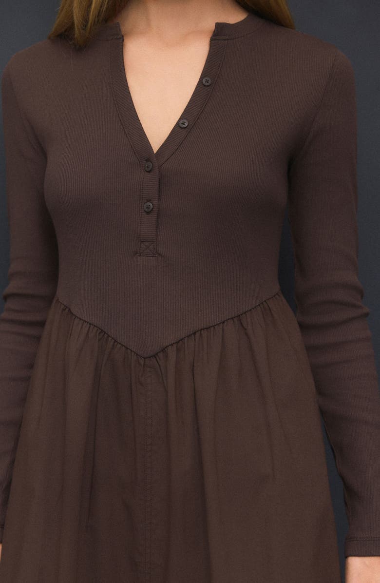 NEXT Long Sleeve Mixed Media Midi Dress, Alternate, color, Brown