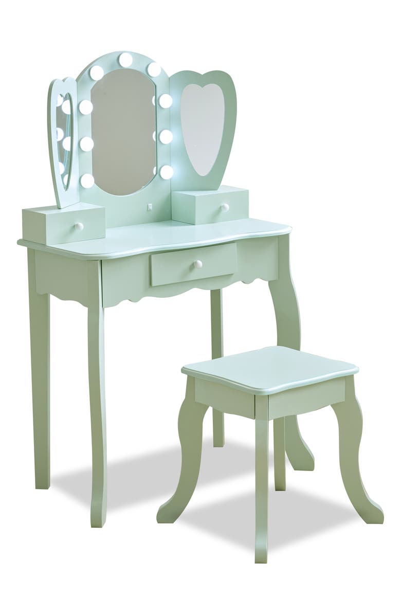 Teamson Kids Heart Glow Vanity Table & Stool Set, Alternate, color, Green