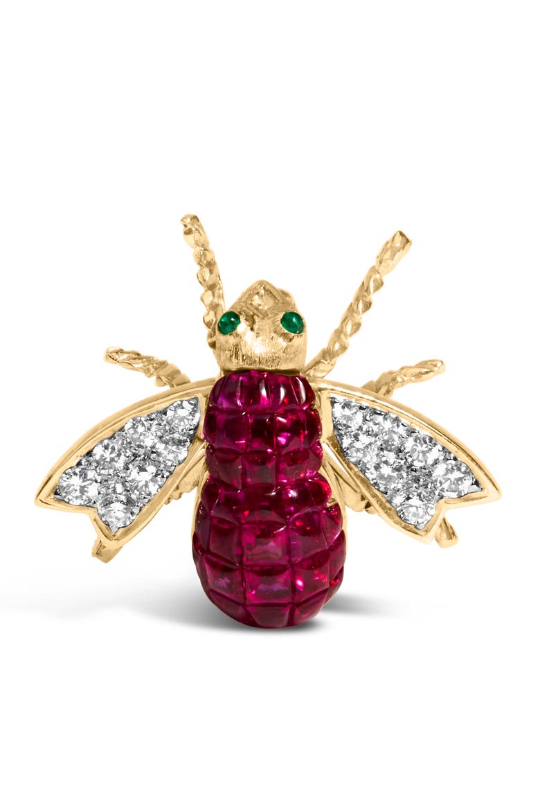 18K Yellow Gold 3/8 Cttw Diamond and 6 3/4 Cttw Red Ruby Bumblebee Brooch Pin, Main, color, Yellow