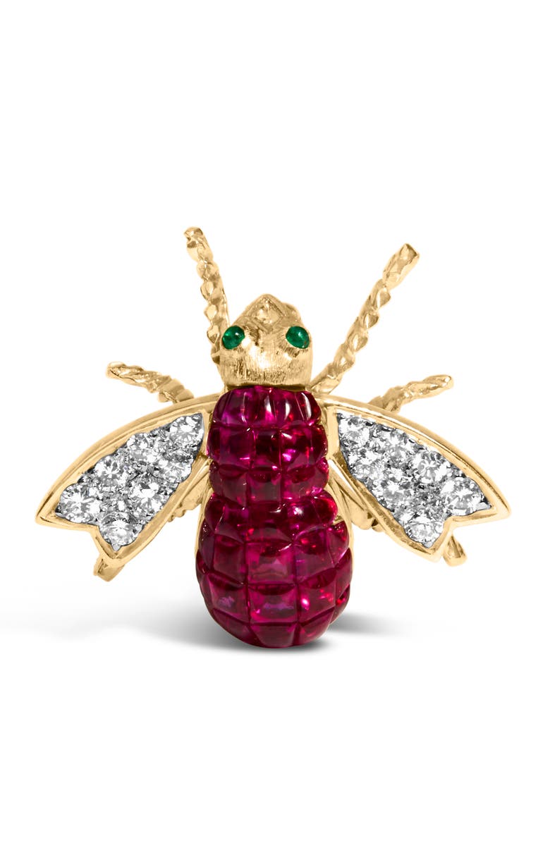 Haus of Brilliance 18K Yellow Gold 3/8 Cttw Diamond and 6 3/4 Cttw Red Ruby Bumblebee Brooch Pin, Main, color, Yellow