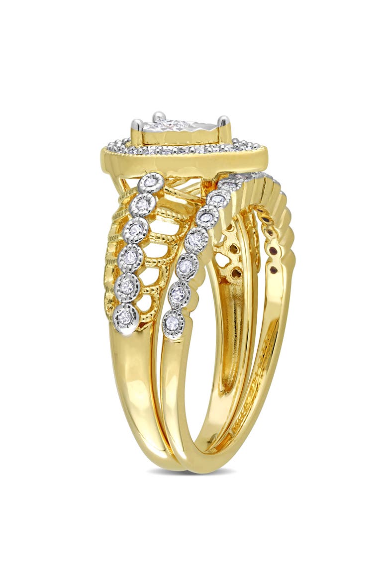 Diamond Halo Teardrop Bridal Ring Set, Alternate, color, Yellow-Plated Sterling Silver