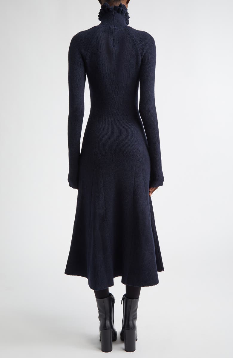Alaïa Long Sleeve Wool & Silk Blend Fit & Flare Sweater Dress, Alternate, color, Marine