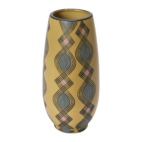 Storied Home Hand Painted Stoneware Vase With Pattern In Yellow