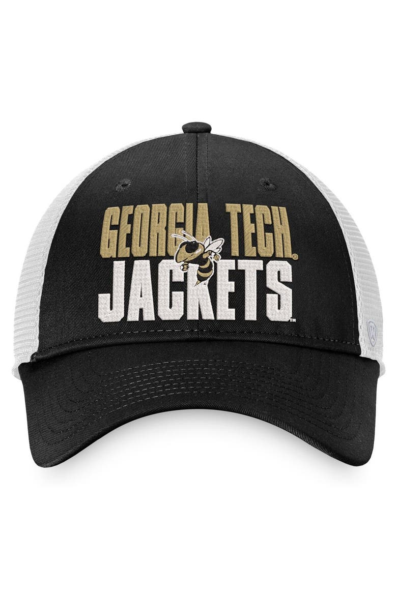 Men's Top of the World Black/White Georgia Tech Yellow Jackets Stockpile Trucker Snapback Hat, Alternate, color, Black