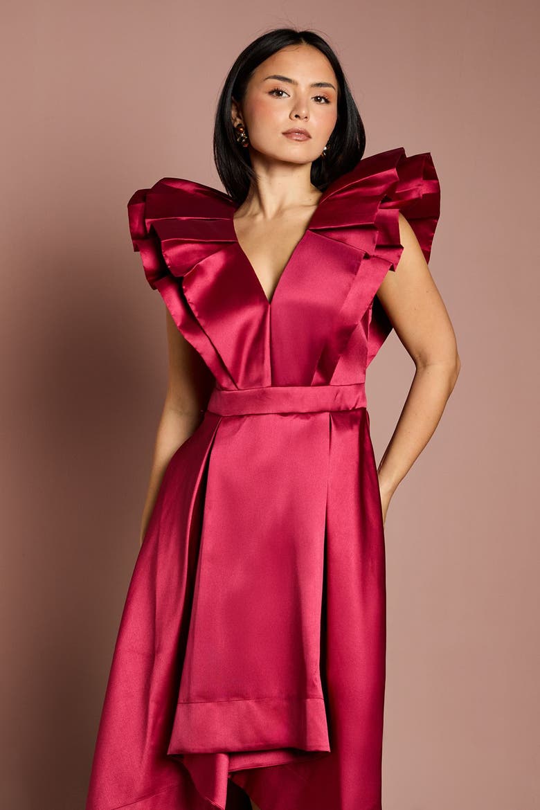 Petite Frill Sleeve Midi Dress, Alternate, color, Red