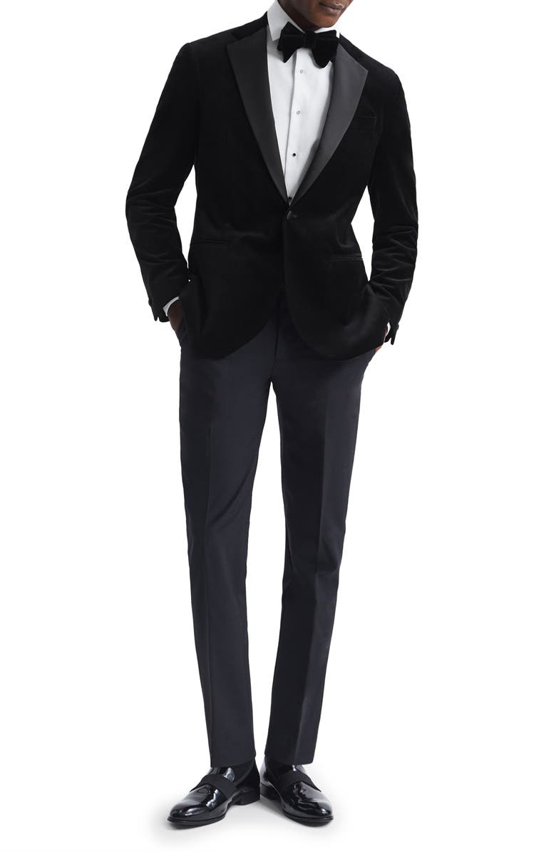 Reiss Ace Black Cotton Stretch Velvet Dinner Jacket, Alternate, color, Black