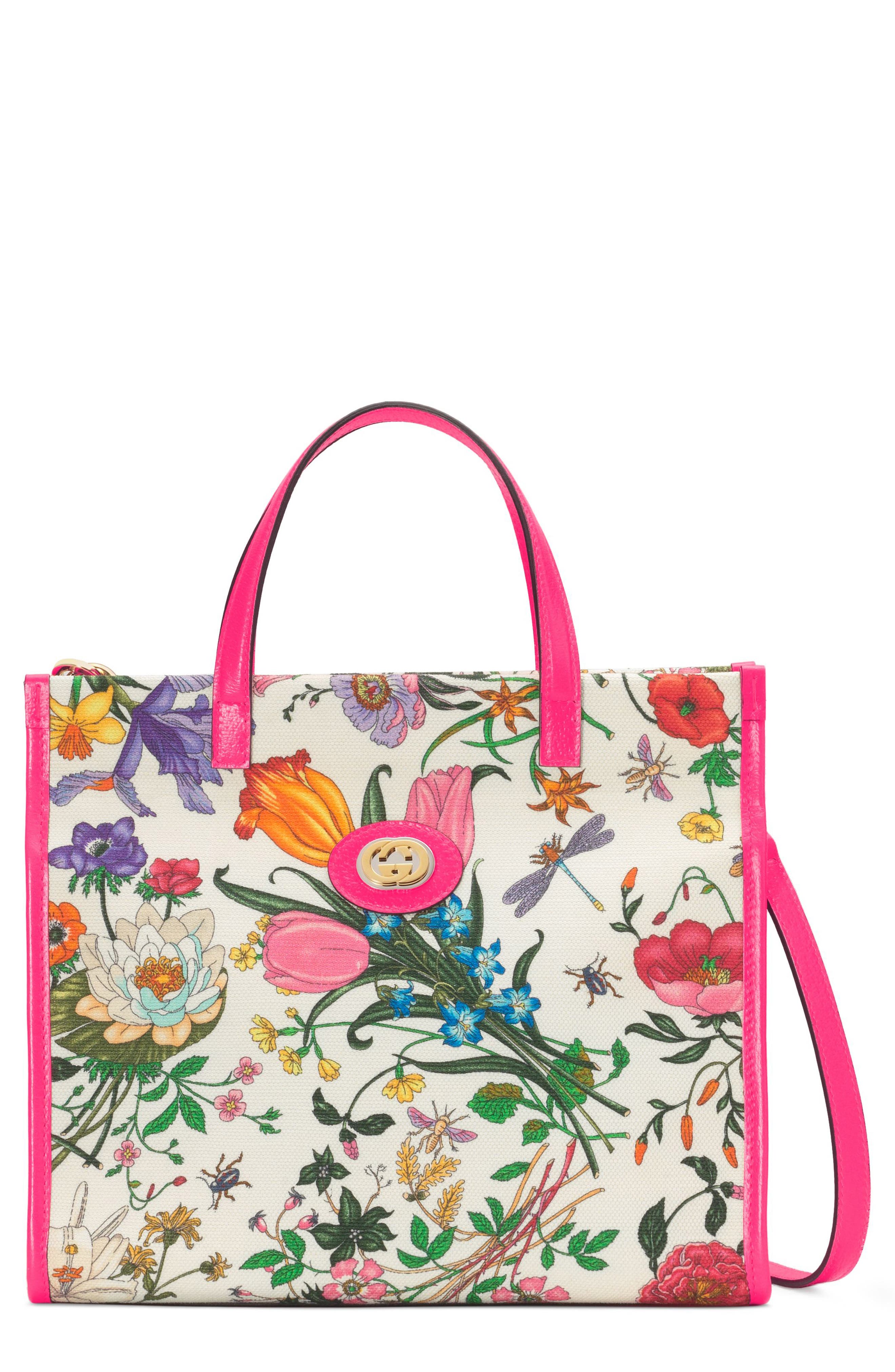 Gucci Small Flora Canvas Tote, Main, color, 